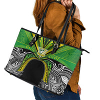Cook Islands Rugby League Leather Tote Bag Polynesian and Tatau Tribal Art - Black Color