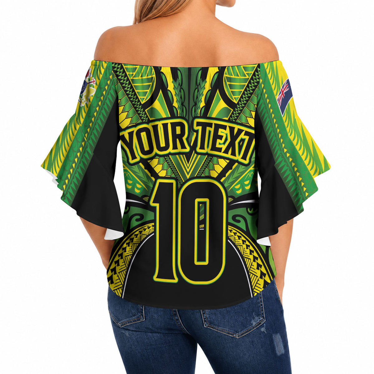 Cook Islands Rugby League Custom Off Shoulder Wrap Waist Top Polynesian and Tatau Tribal Art - Black Color