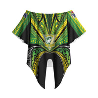 Cook Islands Rugby League Custom Off Shoulder Wrap Waist Top Polynesian and Tatau Tribal Art - Black Color