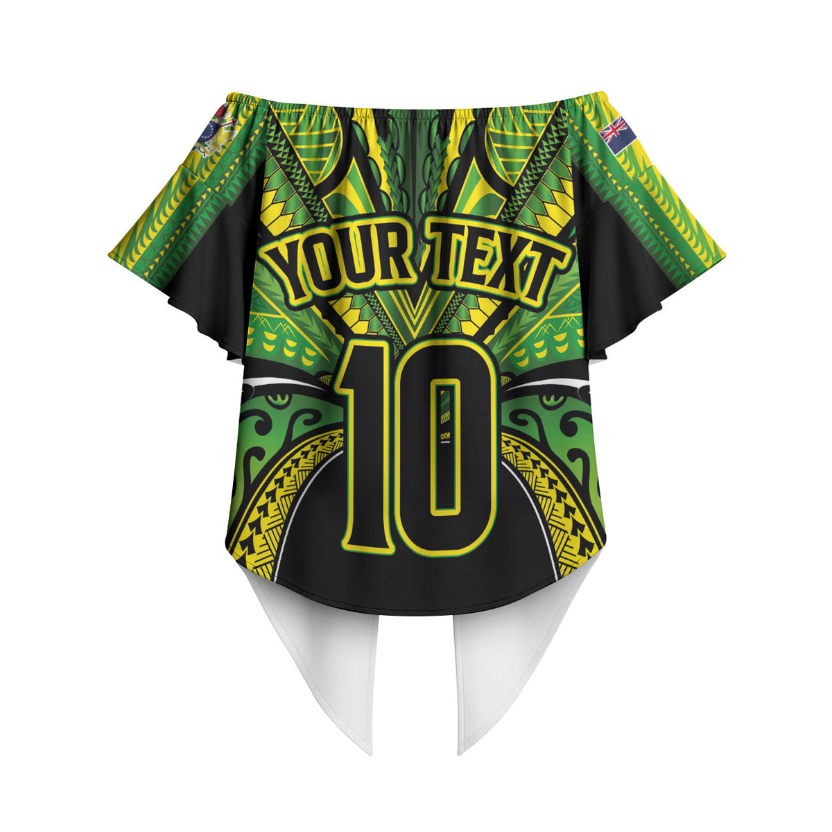 Cook Islands Rugby League Custom Off Shoulder Wrap Waist Top Polynesian and Tatau Tribal Art - Black Color