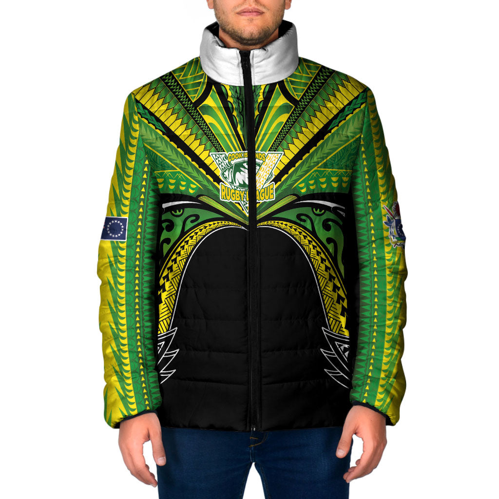 Cook Islands Rugby League Custom Padded Jacket Polynesian and Tatau Tribal Art - Black Color