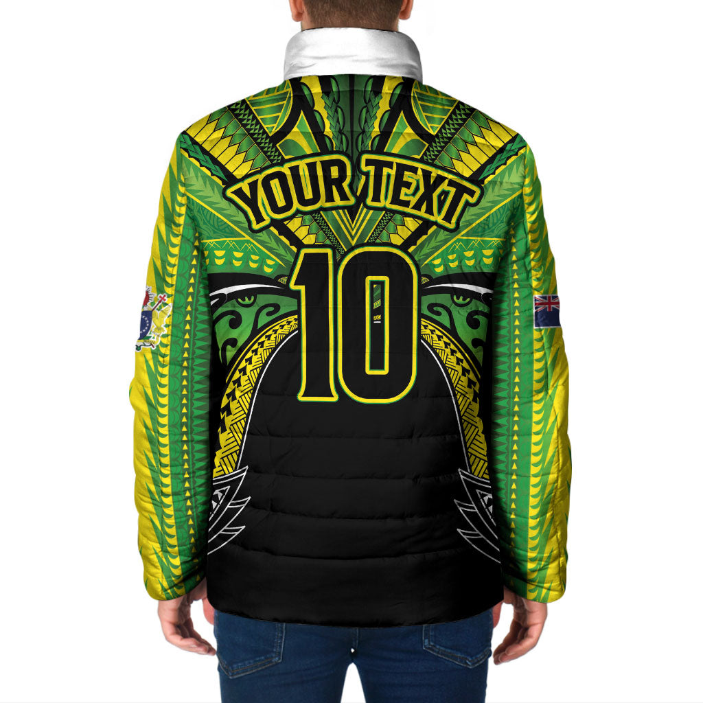 Cook Islands Rugby League Custom Padded Jacket Polynesian and Tatau Tribal Art - Black Color