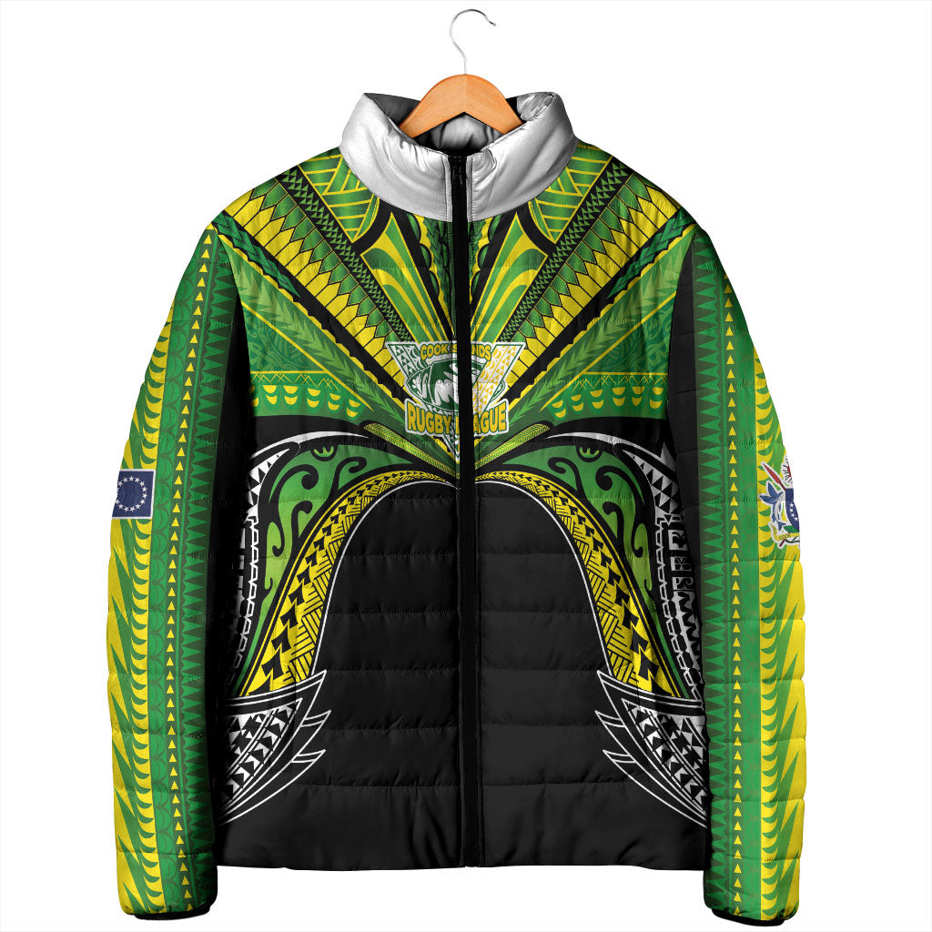 Cook Islands Rugby League Custom Padded Jacket Polynesian and Tatau Tribal Art - Black Color