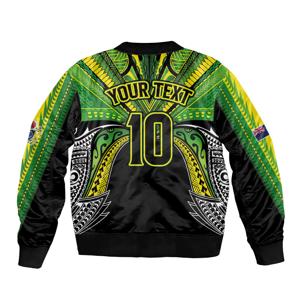 Cook Islands Rugby League Custom Sleeve Zip Bomber Jacket Polynesian and Tatau Tribal Art - Black Color LT03 - Polynesian Pride