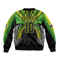 Cook Islands Rugby League Custom Sleeve Zip Bomber Jacket Polynesian and Tatau Tribal Art - Black Color LT03 - Polynesian Pride
