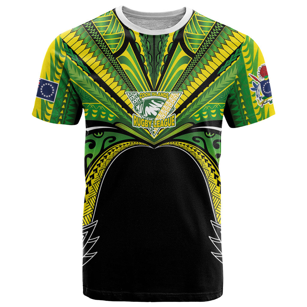 Cook Islands Rugby League Custom T Shirt Polynesian and Tatau Tribal Art - Black Color LT03 Black - Polynesian Pride