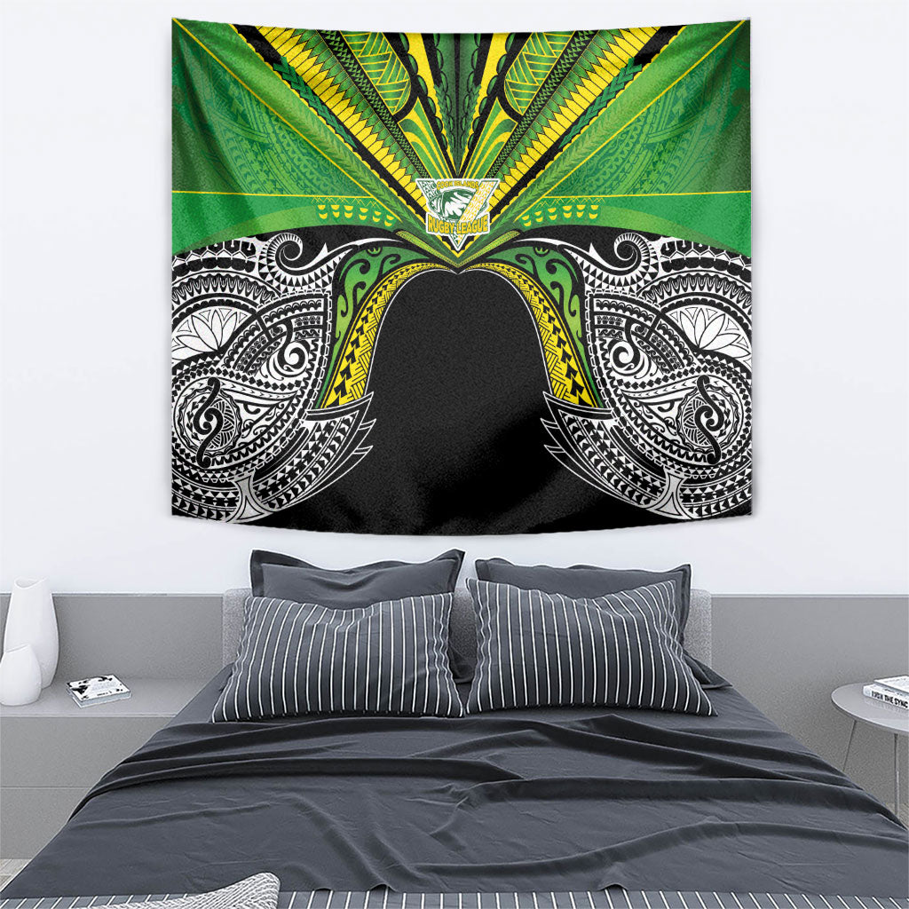 Cook Islands Rugby League Tapestry Polynesian and Tatau Tribal Art - Black Color LT03 - Polynesian Pride