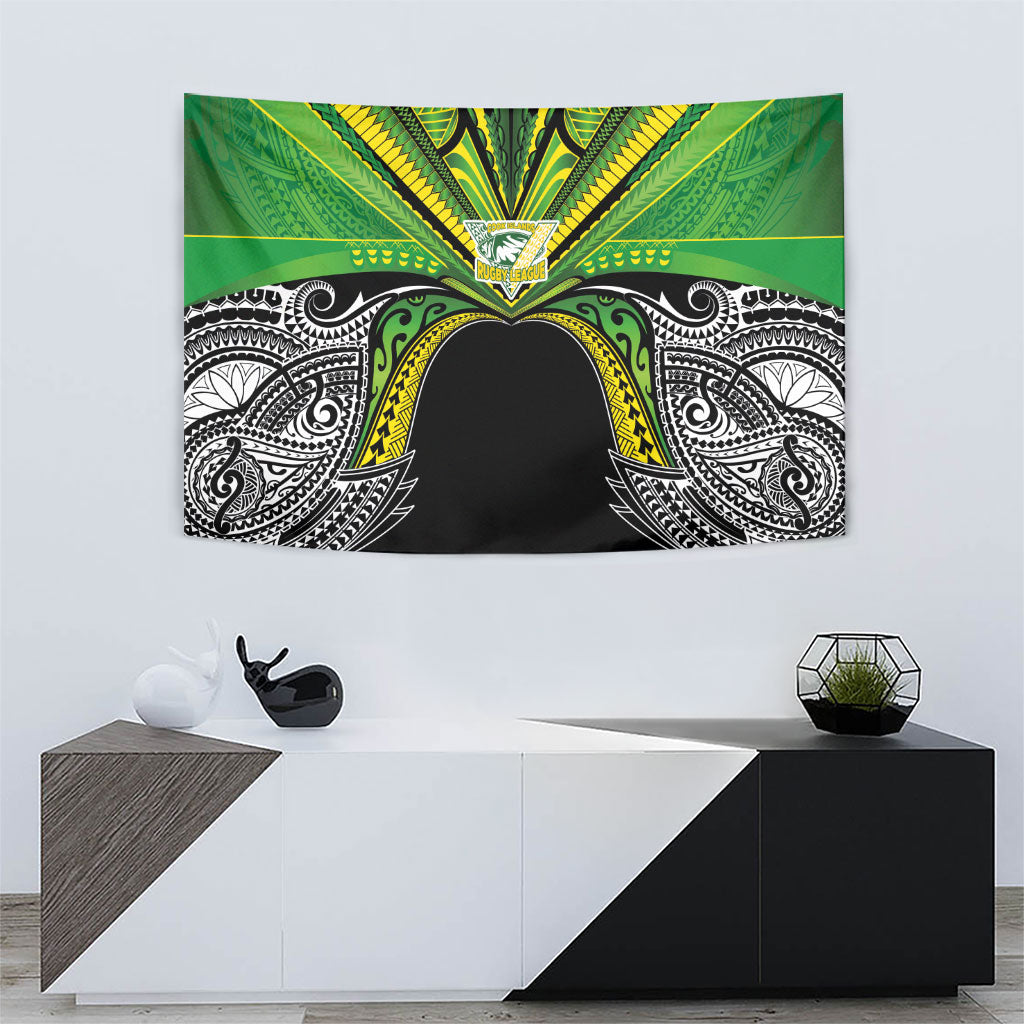 Cook Islands Rugby League Tapestry Polynesian and Tatau Tribal Art - Black Color LT03 - Polynesian Pride