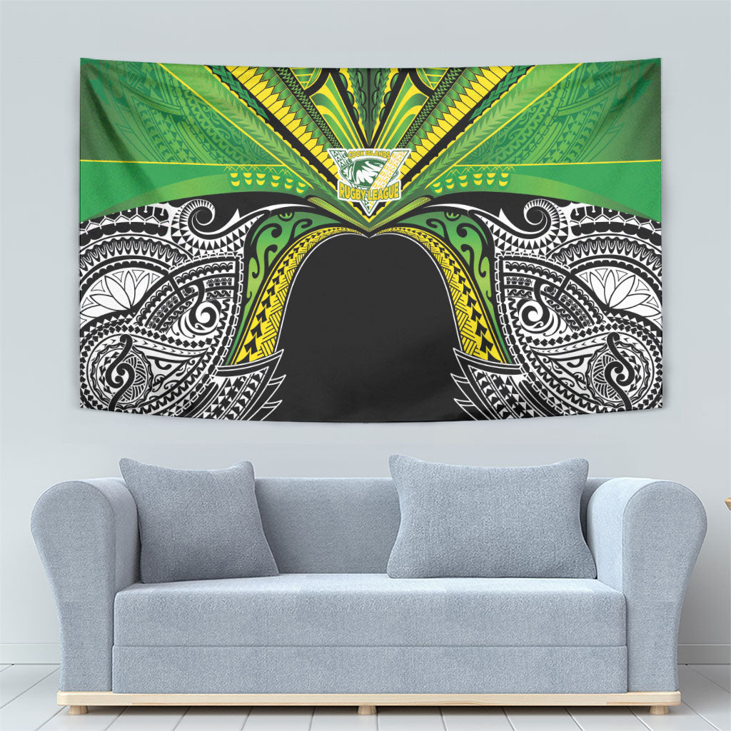 Cook Islands Rugby League Tapestry Polynesian and Tatau Tribal Art - Black Color LT03 - Polynesian Pride