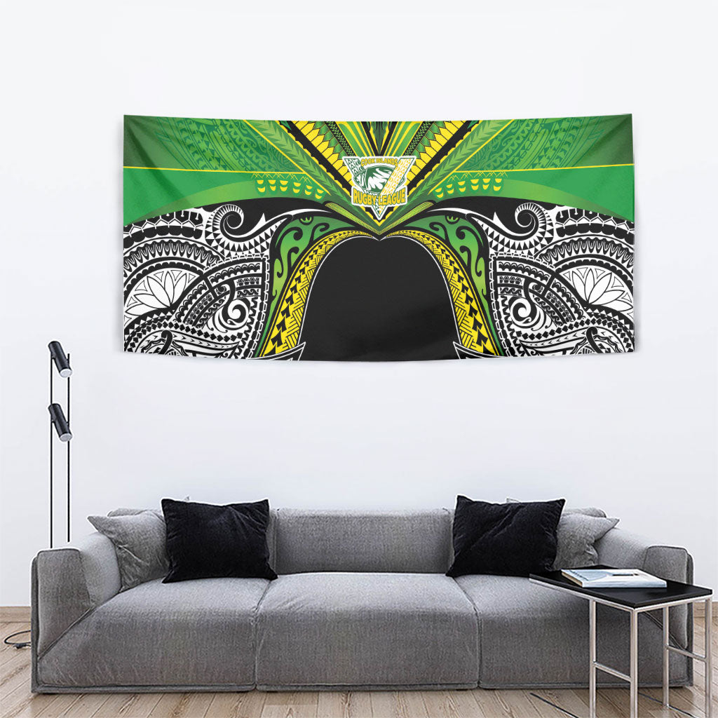 Cook Islands Rugby League Tapestry Polynesian and Tatau Tribal Art - Black Color LT03 - Polynesian Pride