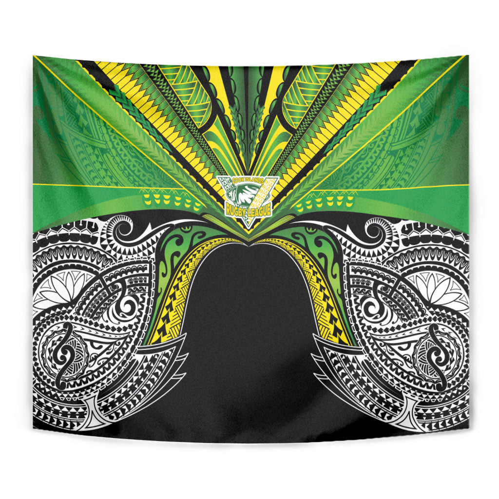 Cook Islands Rugby League Tapestry Polynesian and Tatau Tribal Art - Black Color LT03 - Polynesian Pride