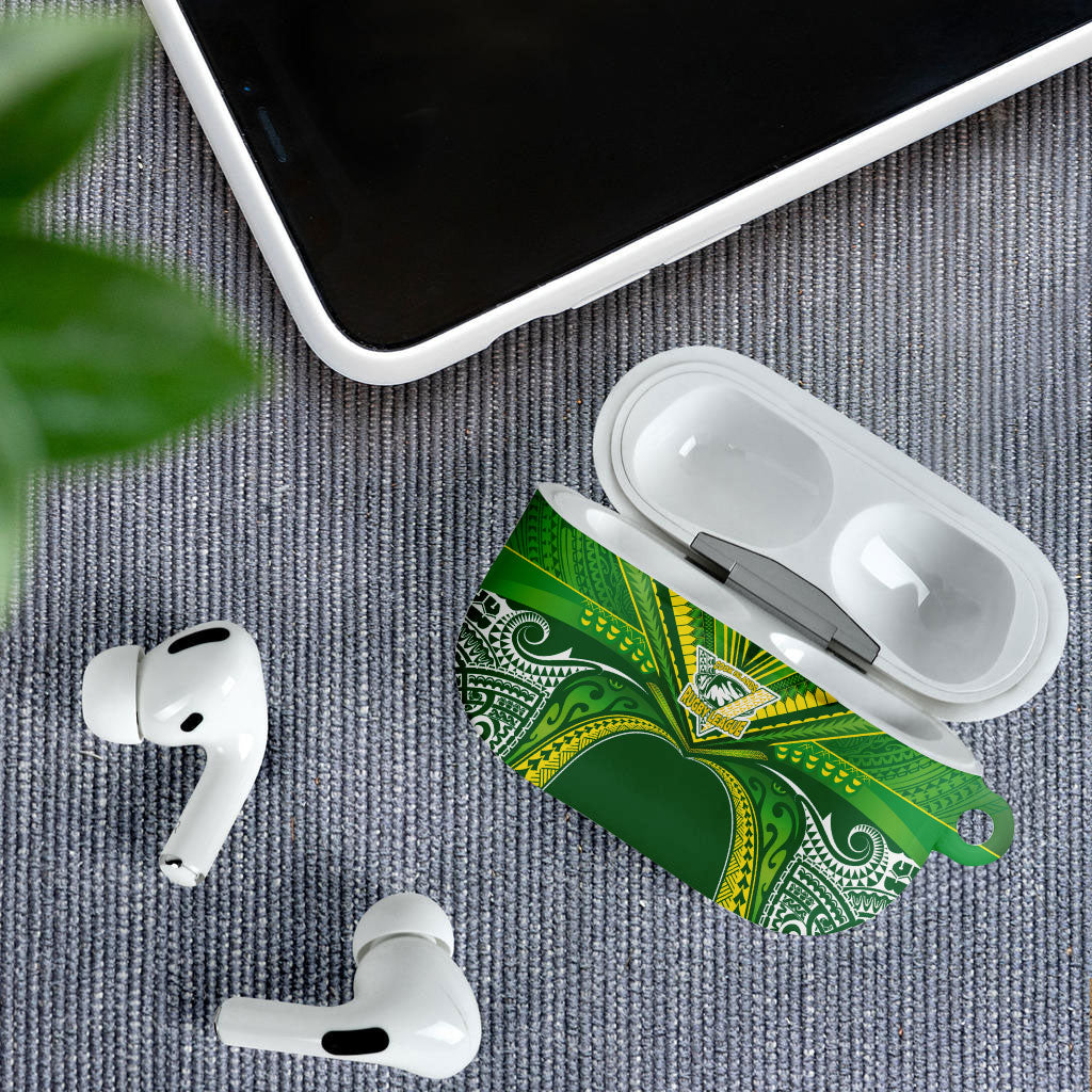 Cook Islands Rugby League AirPods Case Polynesian and Tatau Tribal Art - Green Color