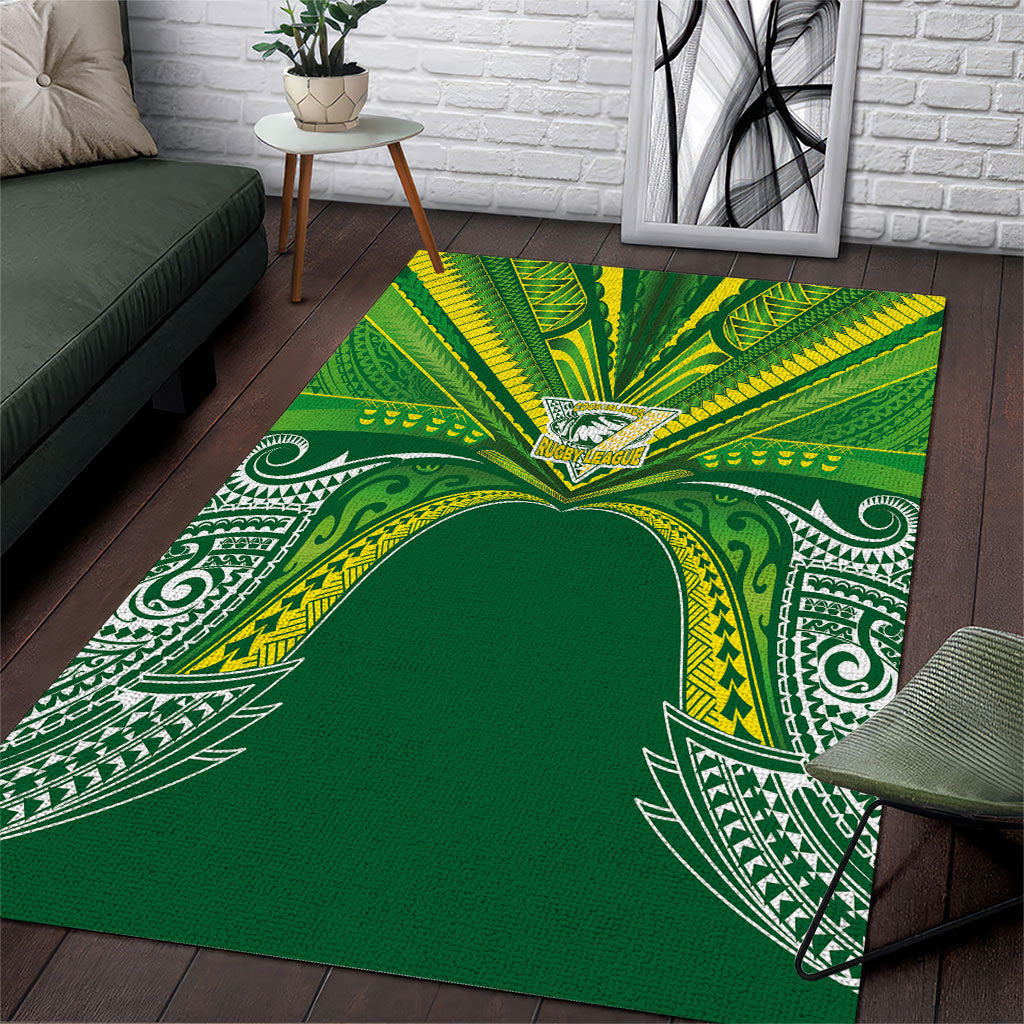 Cook Islands Rugby League Area Rug Polynesian and Tatau Tribal Art - Green Color LT03 Green - Polynesian Pride