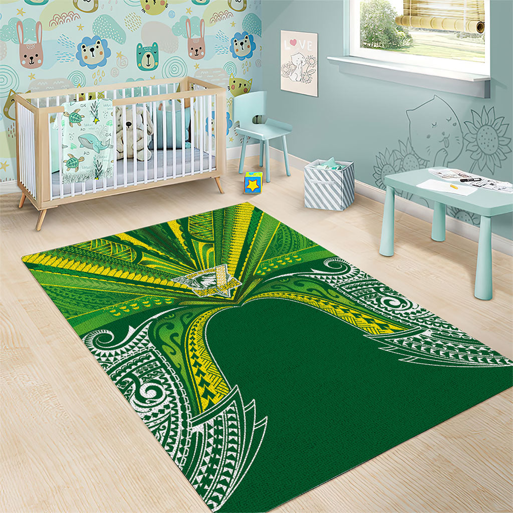 Cook Islands Rugby League Area Rug Polynesian and Tatau Tribal Art - Green Color LT03 - Polynesian Pride