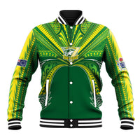 Cook Islands Rugby League Custom Baseball Jacket Polynesian and Tatau Tribal Art - Green Color LT03 Unisex Green - Polynesian Pride