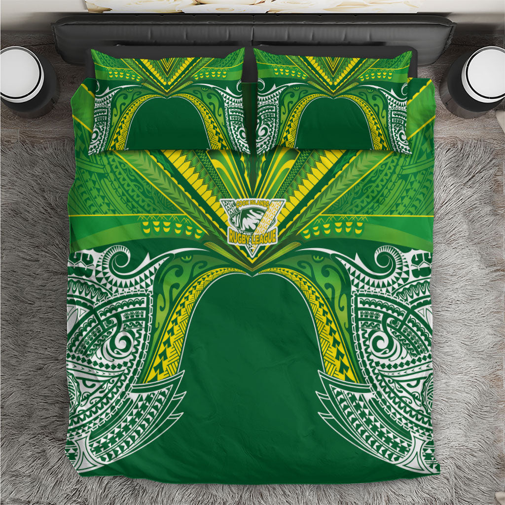 Cook Islands Rugby League Bedding Set Polynesian and Tatau Tribal Art - Green Color