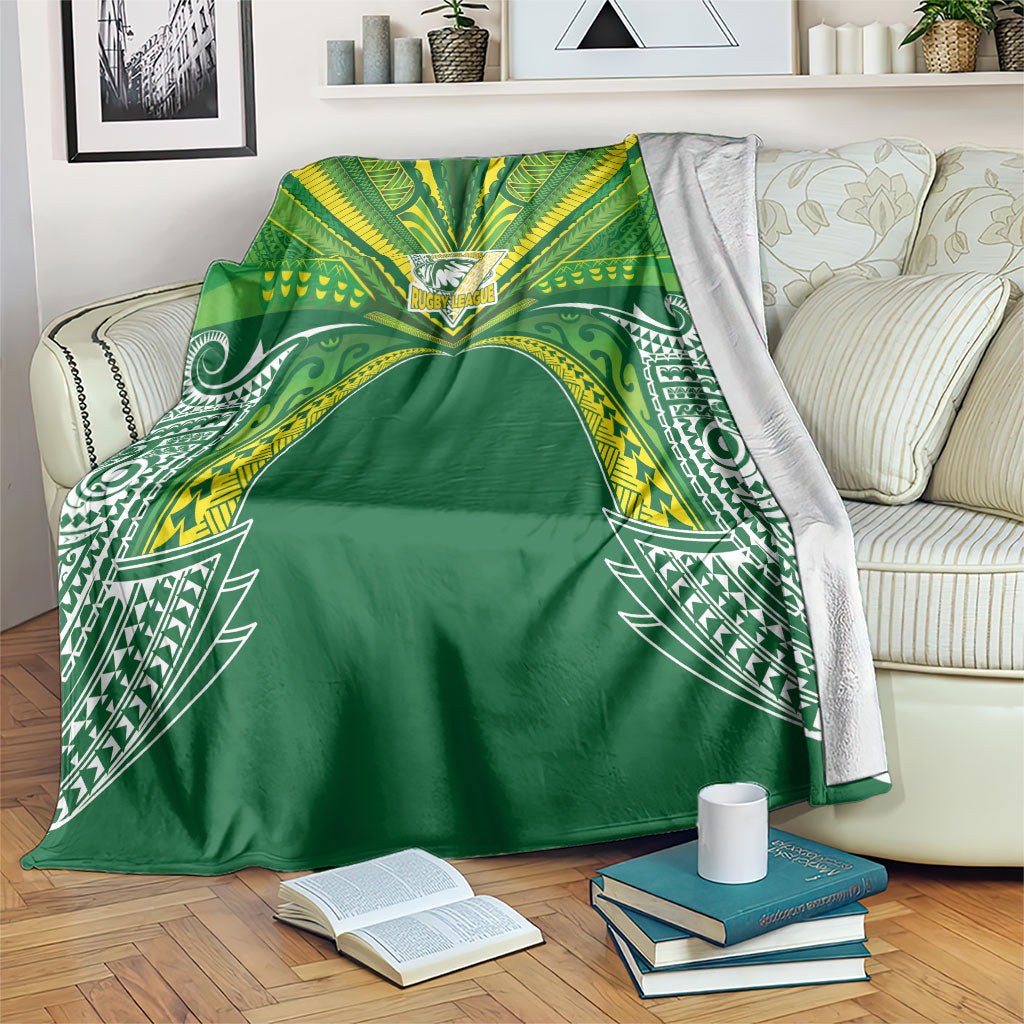 Cook Islands Rugby League Blanket Polynesian and Tatau Tribal Art - Green Color LT03 Green - Polynesian Pride