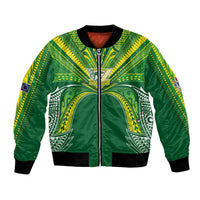 Cook Islands Rugby League Custom Bomber Jacket Polynesian and Tatau Tribal Art - Green Color