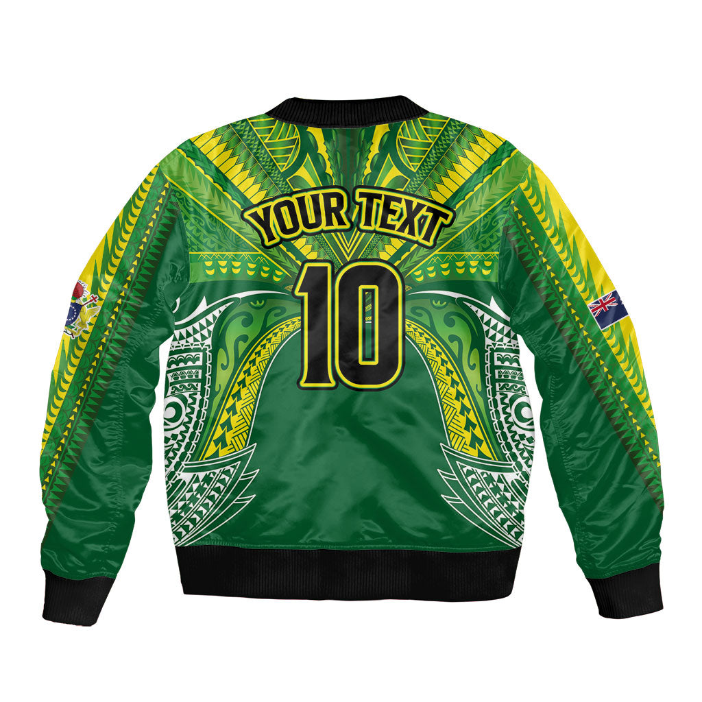 Cook Islands Rugby League Custom Bomber Jacket Polynesian and Tatau Tribal Art - Green Color