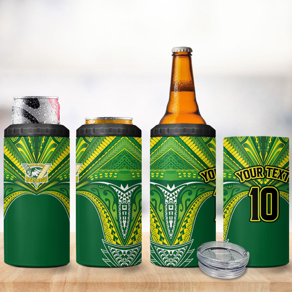 Cook Islands Rugby League Custom 4 in 1 Can Cooler Tumbler Polynesian and Tatau Tribal Art - Green Color