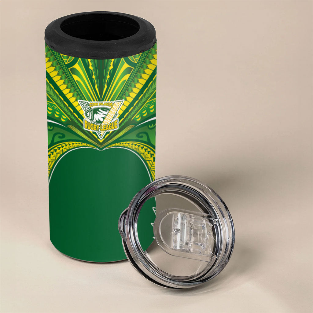 Cook Islands Rugby League Custom 4 in 1 Can Cooler Tumbler Polynesian and Tatau Tribal Art - Green Color