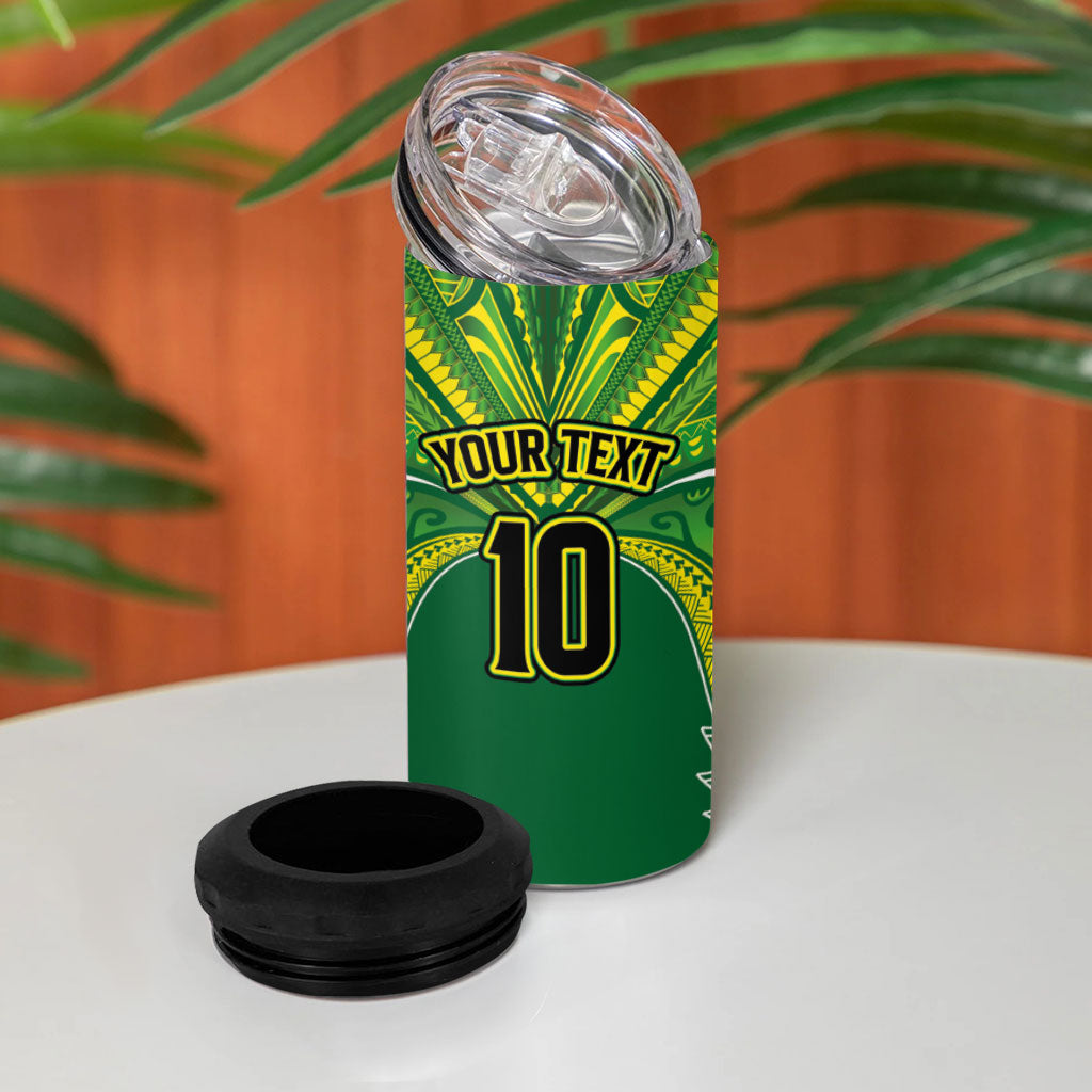 Cook Islands Rugby League Custom 4 in 1 Can Cooler Tumbler Polynesian and Tatau Tribal Art - Green Color