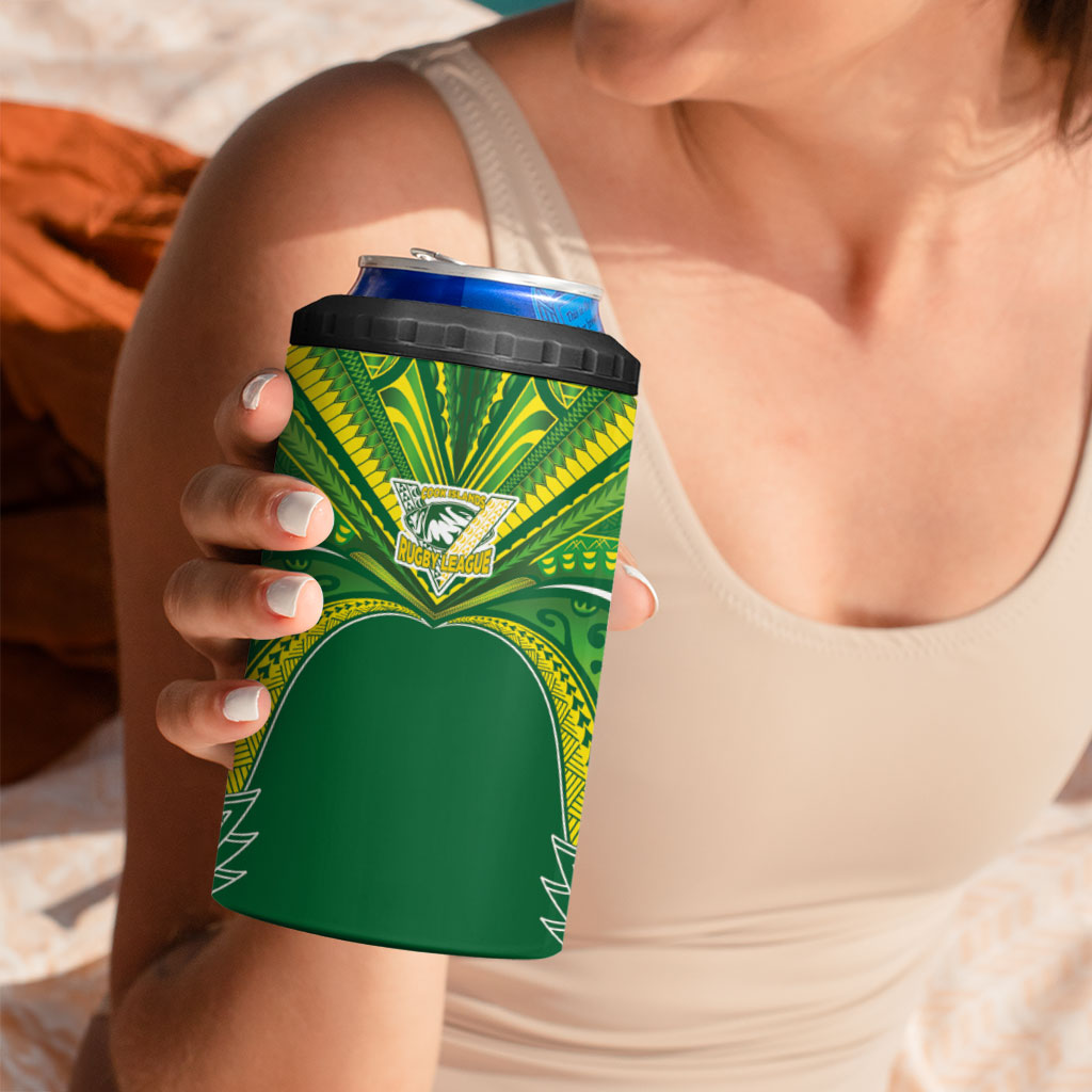 Cook Islands Rugby League Custom 4 in 1 Can Cooler Tumbler Polynesian and Tatau Tribal Art - Green Color
