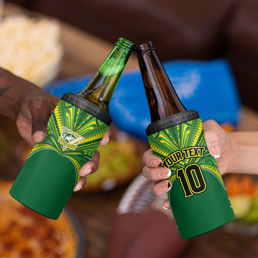 Cook Islands Rugby League Custom 4 in 1 Can Cooler Tumbler Polynesian and Tatau Tribal Art - Green Color