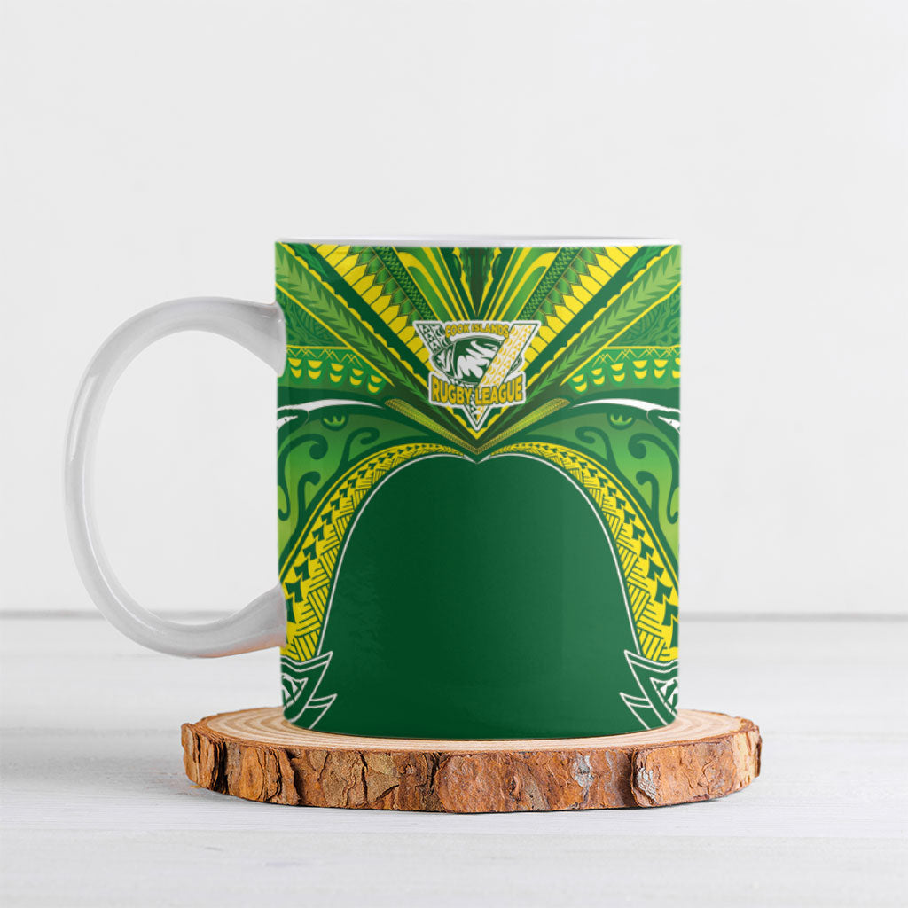 Cook Islands Rugby League Custom Ceramic Mug Polynesian and Tatau Tribal Art - Green Color