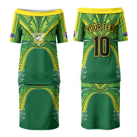 Cook Islands Rugby League Custom Couples Matching Puletasi and Long Sleeve Button Shirt Polynesian and Tatau Tribal Art - Green Color