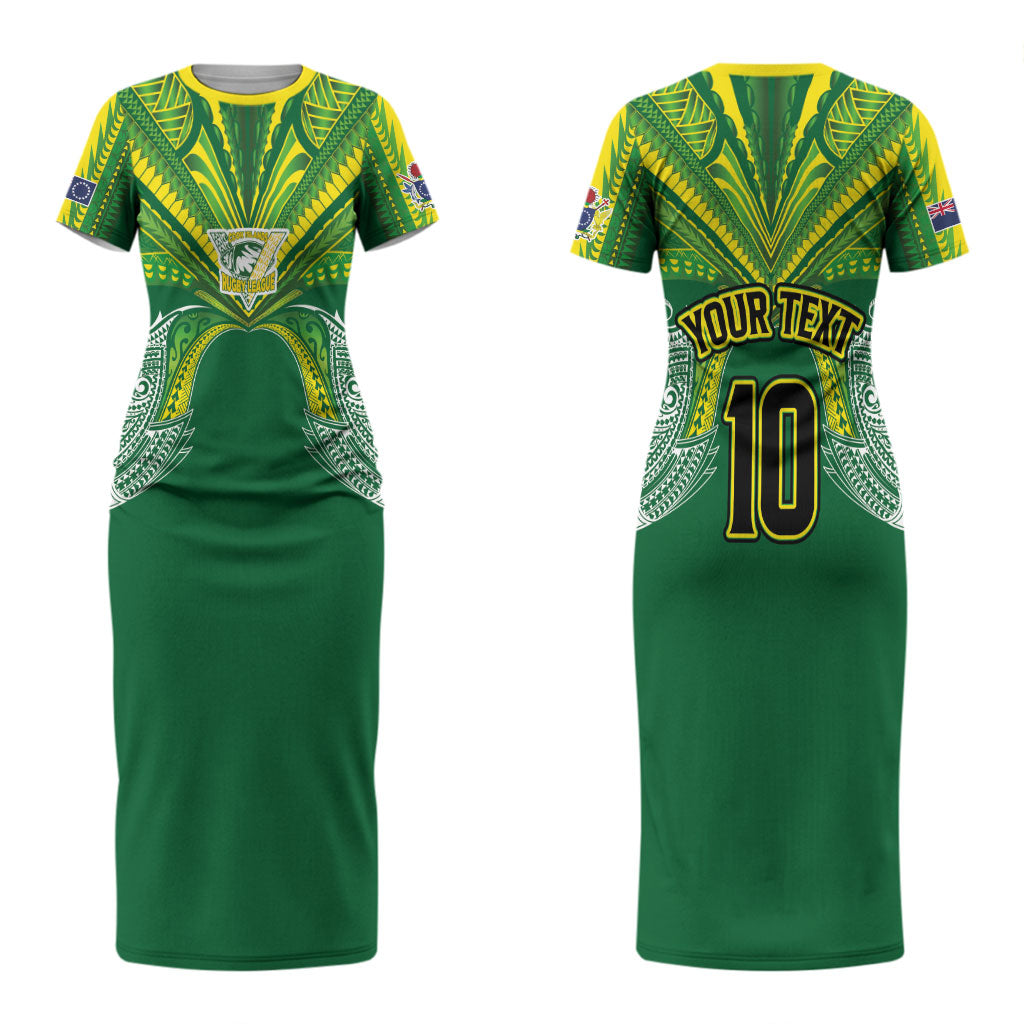 Cook Islands Rugby League Custom Couples Matching Short Sleeve Bodycon Dress and Hawaiian Shirt Polynesian and Tatau Tribal Art - Green Color LT03 - Polynesian Pride