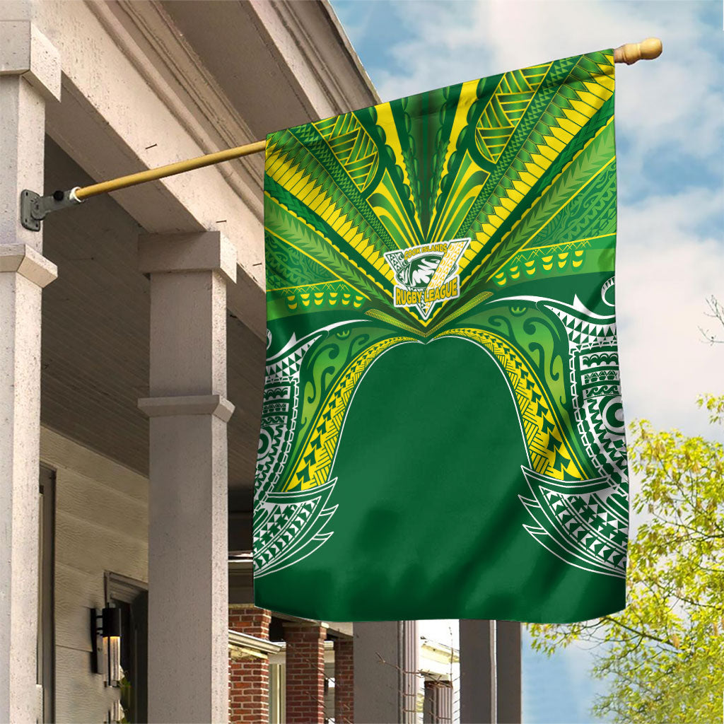 Cook Islands Rugby League Garden Flag Polynesian and Tatau Tribal Art - Green Color
