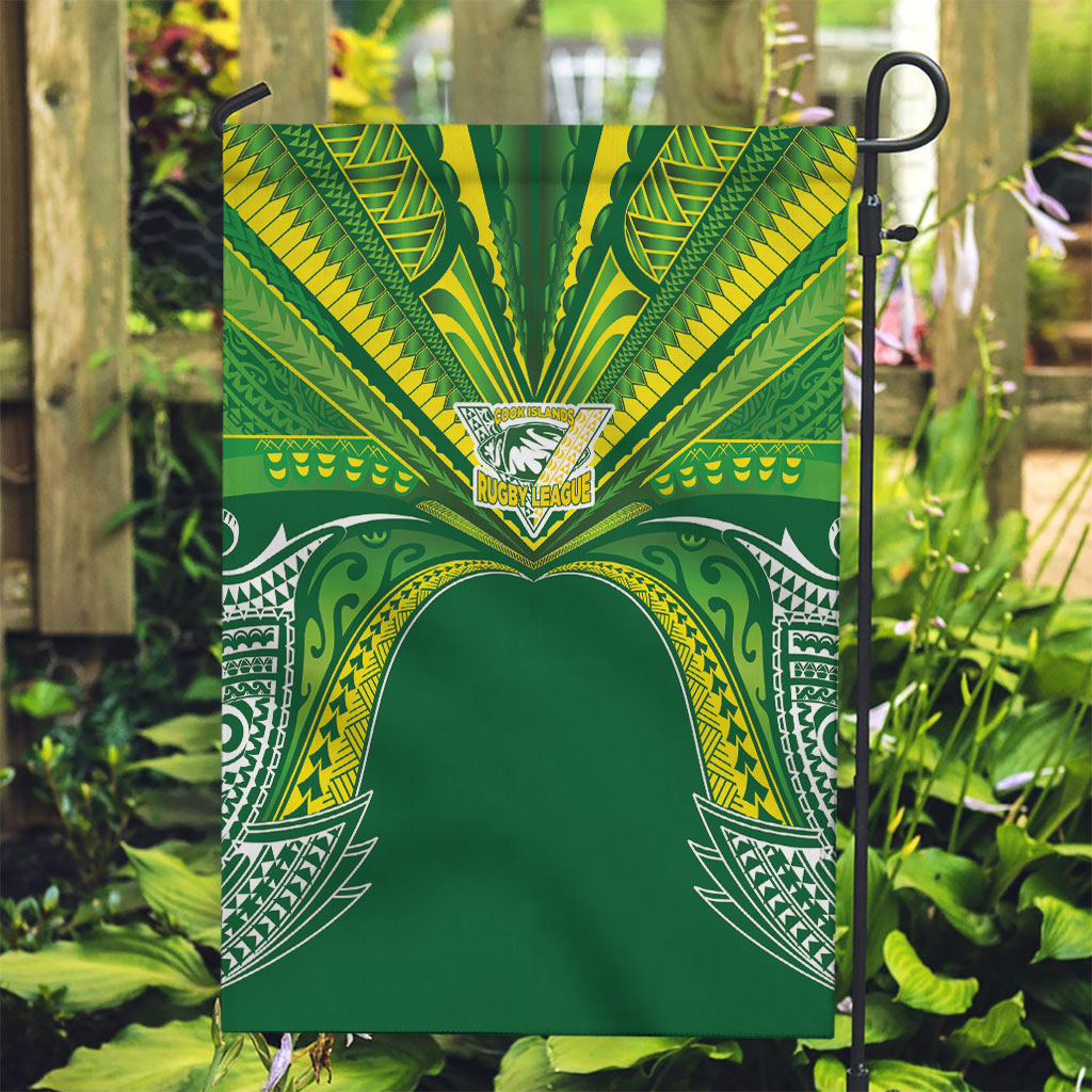 Cook Islands Rugby League Garden Flag Polynesian and Tatau Tribal Art - Green Color