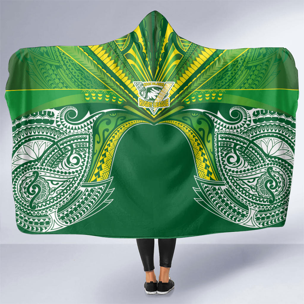Cook Islands Rugby League Hooded Blanket Polynesian and Tatau Tribal Art - Green Color