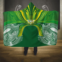 Cook Islands Rugby League Hooded Blanket Polynesian and Tatau Tribal Art - Green Color
