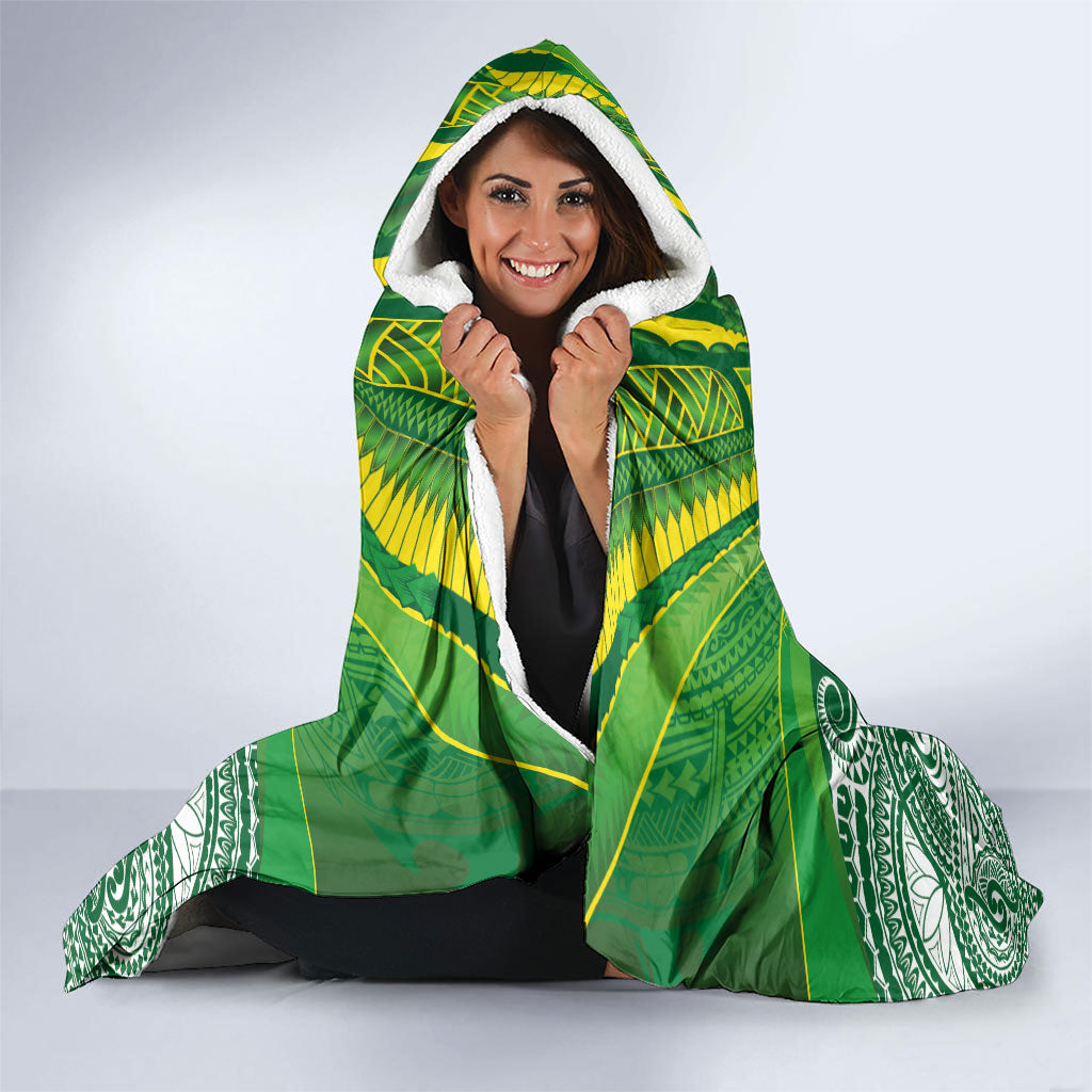 Cook Islands Rugby League Hooded Blanket Polynesian and Tatau Tribal Art - Green Color