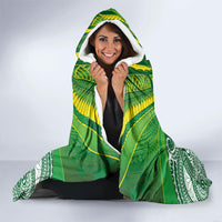 Cook Islands Rugby League Hooded Blanket Polynesian and Tatau Tribal Art - Green Color