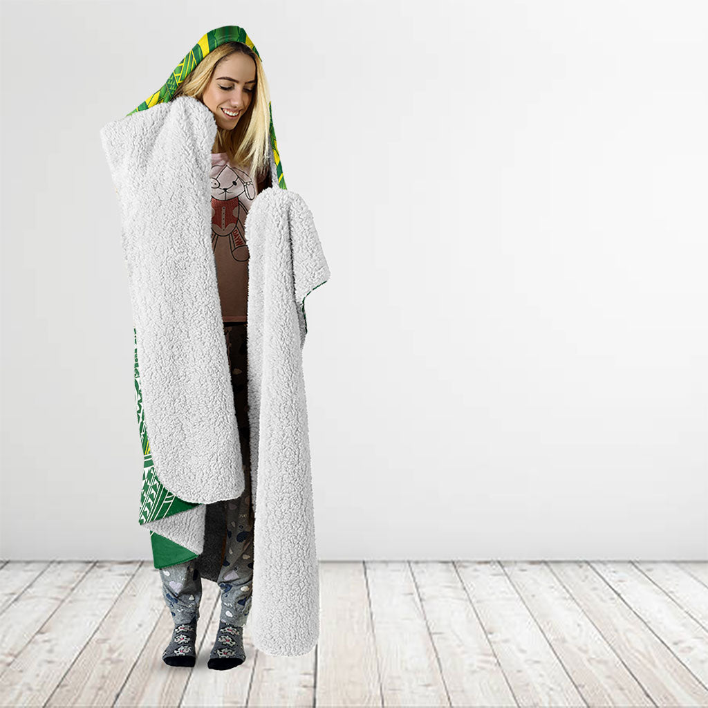 Cook Islands Rugby League Hooded Blanket Polynesian and Tatau Tribal Art - Green Color