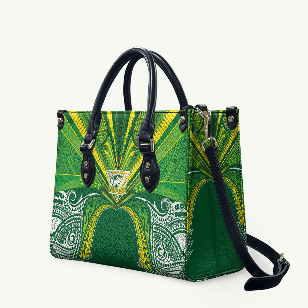 Cook Islands Rugby League Leather Bag Polynesian and Tatau Tribal Art - Green Color