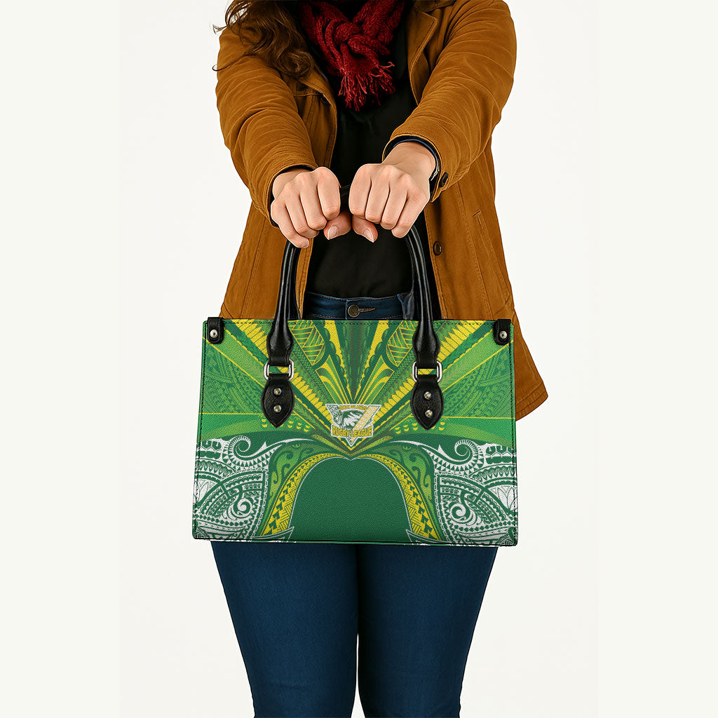 Cook Islands Rugby League Leather Bag Polynesian and Tatau Tribal Art - Green Color