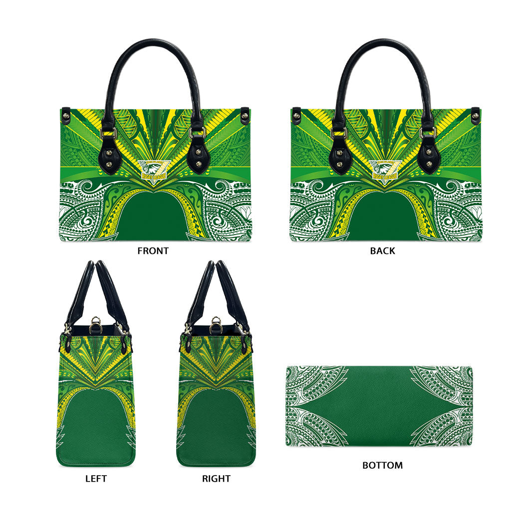 Cook Islands Rugby League Leather Bag Polynesian and Tatau Tribal Art - Green Color