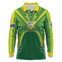 Cook Islands Rugby League Custom Long Sleeve Polo Shirt Polynesian and Tatau Tribal Art - Green Color LT03 Green - Polynesian Pride