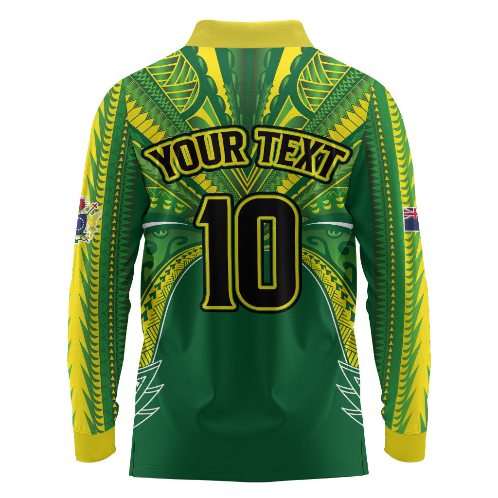 Cook Islands Rugby League Custom Long Sleeve Polo Shirt Polynesian and Tatau Tribal Art - Green Color LT03 - Polynesian Pride