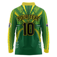 Cook Islands Rugby League Custom Long Sleeve Polo Shirt Polynesian and Tatau Tribal Art - Green Color LT03 - Polynesian Pride