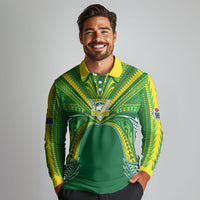 Cook Islands Rugby League Custom Long Sleeve Polo Shirt Polynesian and Tatau Tribal Art - Green Color LT03 - Polynesian Pride