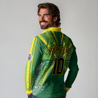 Cook Islands Rugby League Custom Long Sleeve Polo Shirt Polynesian and Tatau Tribal Art - Green Color LT03 - Polynesian Pride