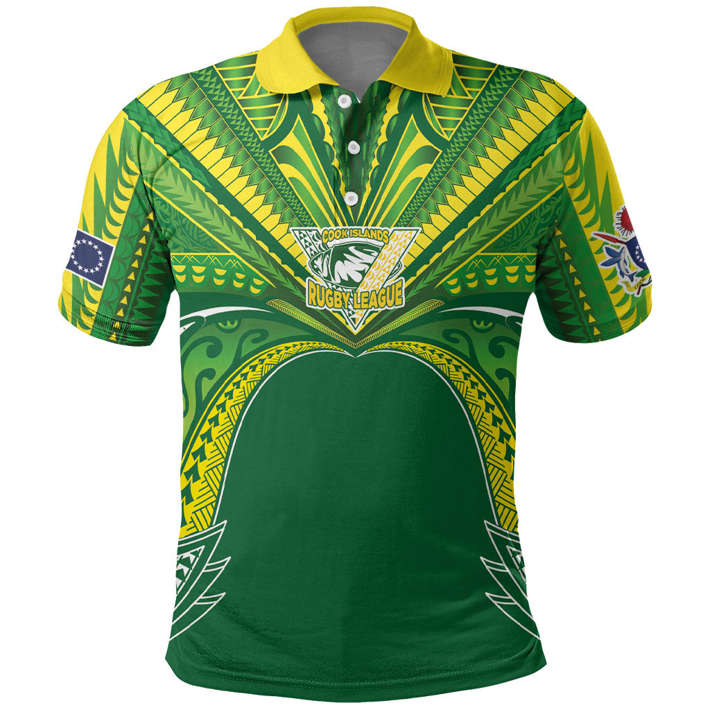 Cook Islands Rugby League Custom Polo Shirt Polynesian and Tatau Tribal Art - Green Color