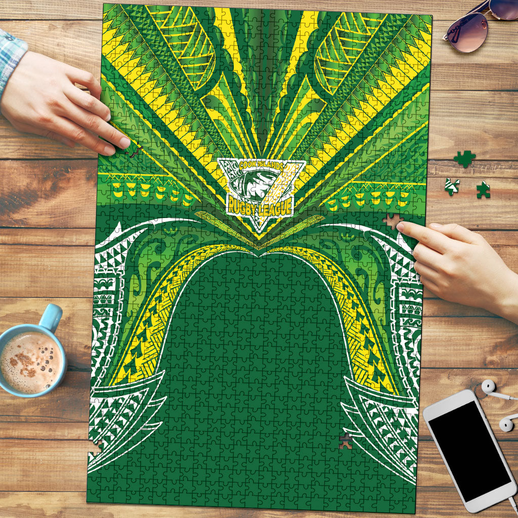 Cook Islands Rugby League Puzzle Polynesian and Tatau Tribal Art - Green Color LT03 Green - Polynesian Pride
