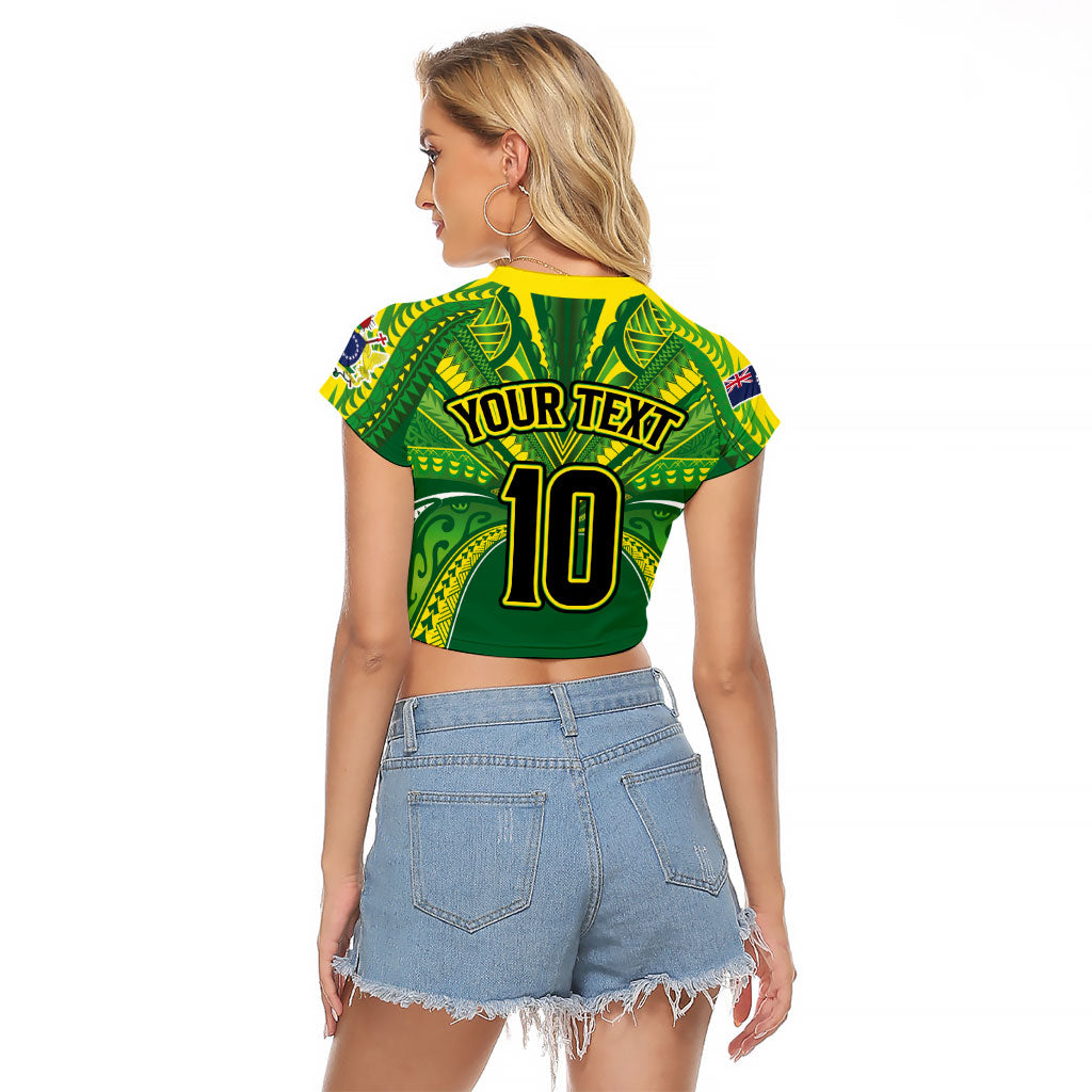 Cook Islands Rugby League Custom Raglan Cropped T Shirt Polynesian and Tatau Tribal Art - Green Color LT03 - Polynesian Pride