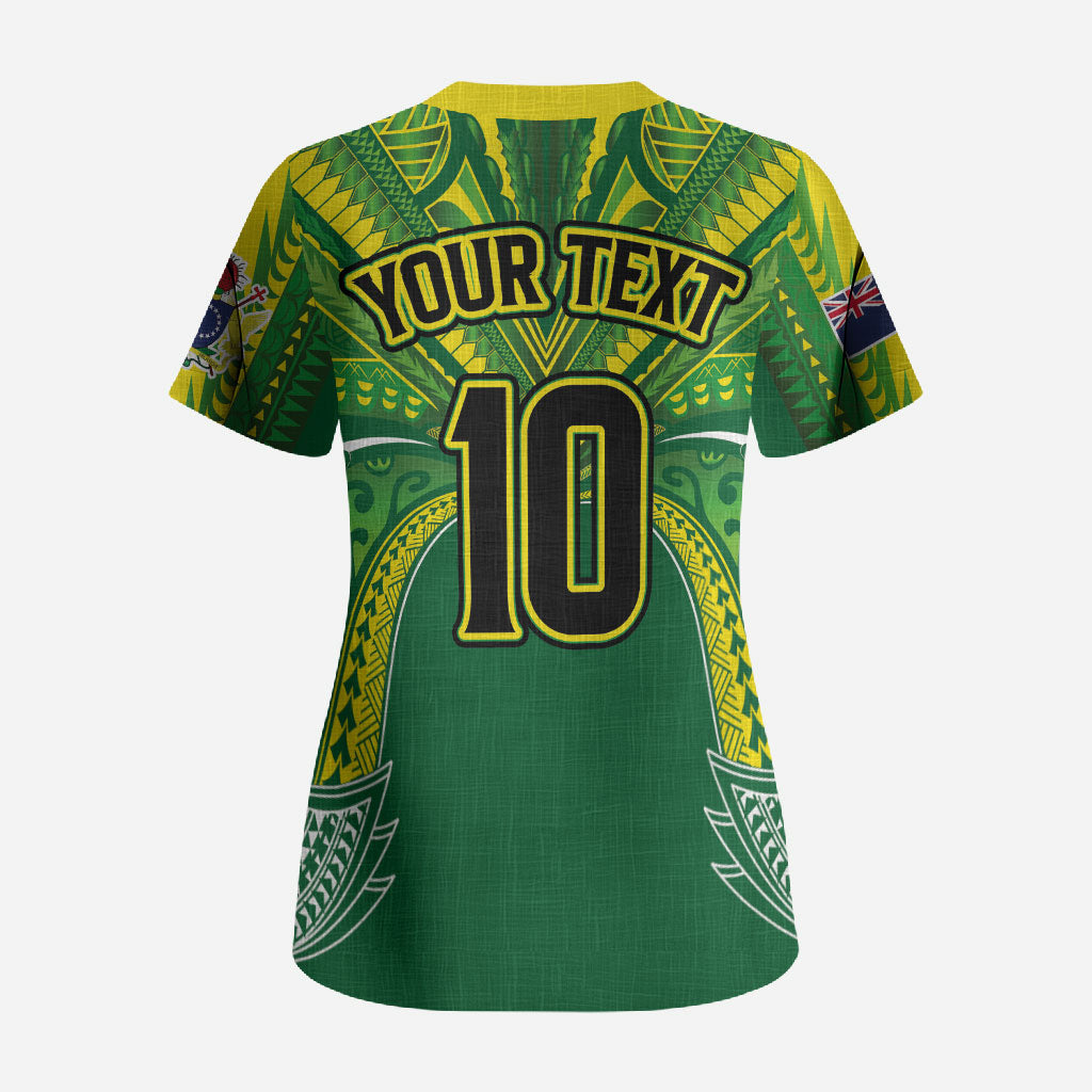 Cook Islands Rugby League Custom Scrub Top Polynesian and Tatau Tribal Art - Green Color LT03 - Polynesian Pride